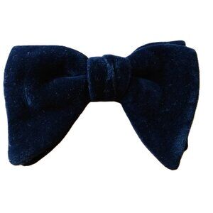 Vintage Velvet Bowtie Dark Blue Butterfly Bow Tie Men's Formal Wear Retro AS IS